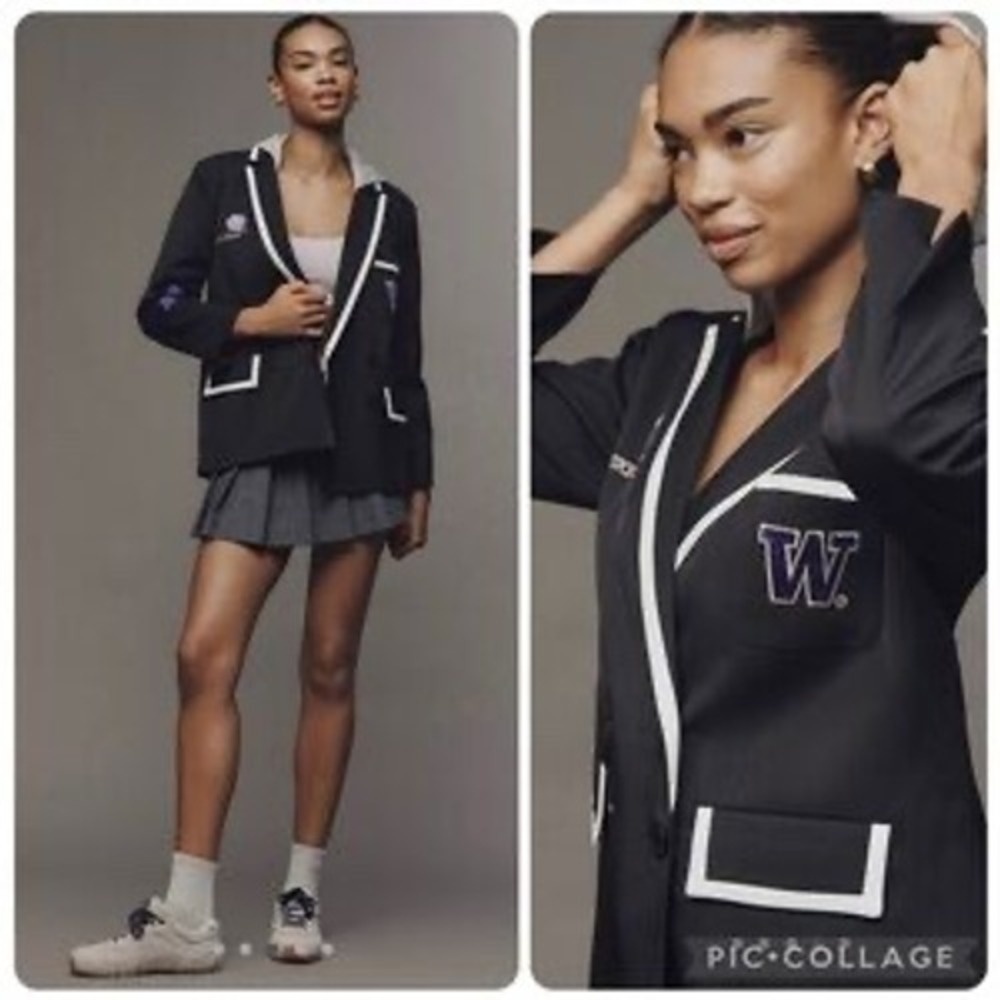 The Wild Collective Women's Large Hooded Blazer Black UW Huskies Collegiate